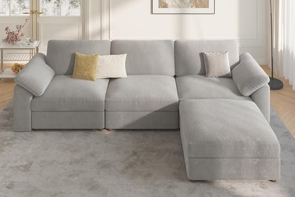 EASE MOOSE Oversized L Shape Sectional Modular Sofa, Wide Deep Seat Couch Large Modular Cloud Sectional Couch,Removable Cover,Light Gray