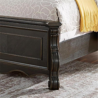 BOWERY HILL 6-Piece Queen Panel Wood Bedroom Set, Multi-Step Molasses Finish, Hardwood Solids and Veneers, Button-Tufted Headboard, Antique-Style Drawer Pulls, Traditional Design Furniture Set for