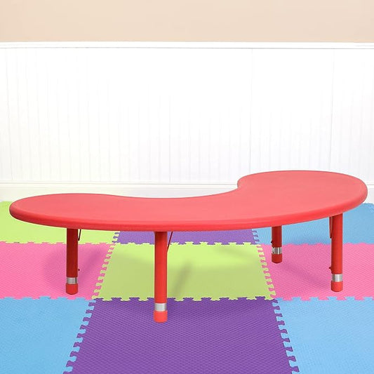 Flash Furniture 35''W x 65''L Half-Moon Red Plastic Height Adjustable Activity Table