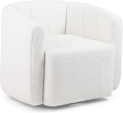 Giantex 360° Swivel Accent Chair - Sherpa Upholstered Boucle Barrel Club Chair with Padded Armrests, Modern Round Arm Chair for Reading, Living Room, Bedroom, Office, White Teddy