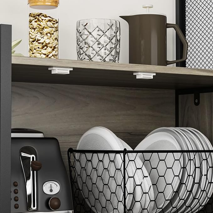 AIEGLE Large Kitchen Hutch Storage Cabinet, Pantry Cabinets with Hutch, Metal Frame Cupboard with Mesh Door, Drawer & Microwave Shelf, Freestanding Kitchen Storage, Rustic (59" W x 15.7" D x 68.5" H)