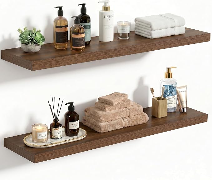 Vivelove 30 Inches Floating Shelves Wall Mounted, 10" Deep Wall Shelves for Bedroom, Bathroom, Living Room, Kitchen, Office, Home Decor, Modern Shelf, Set of 2, Walnut, 30x10.2x1.5