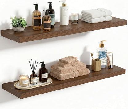 Vivelove 30 Inches Floating Shelves Wall Mounted, 10" Deep Wall Shelves for Bedroom, Bathroom, Living Room, Kitchen, Office, Home Decor, Modern Shelf, Set of 2, Walnut, 30x10.2x1.5