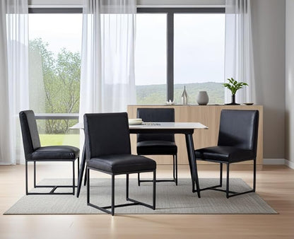 CIMOTA Black Modern Dining Chairs Set of 4, Leather Dining Room Chairs Upholstered Armless Guest Side Chair with Black Base for Dining Room/Kitchen, 4PCS