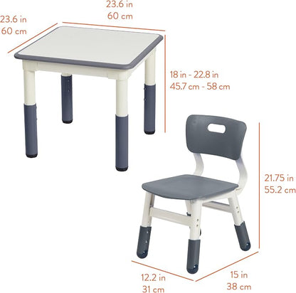 Back2School Express Dry-Erase Activity Table and Chairs Set for Toddlers, Adjustable Height Kids Desk, Preschool Learning Furniture, Grey, 3-Piece