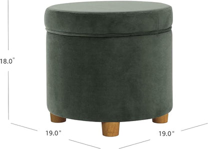 HomePop Home Decor | Upholstered Round Storage Ottoman | Ottoman with Storage for Living Room & Bedroom, Loden Green Velvet Large