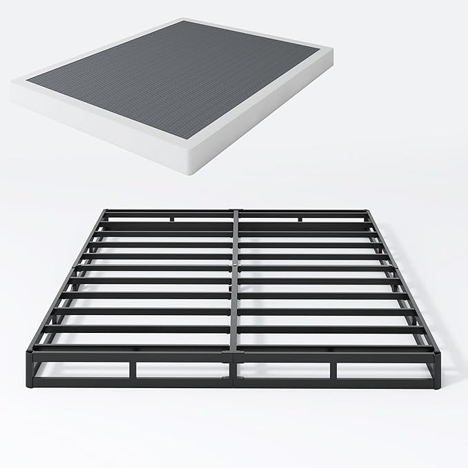 SHLAND Box Spring King - 3 Inch Heavy Duty Low Profile Metal King Box Springs for Bed, Mattress Foundation, Easy Assembly,Easy Clean Cover