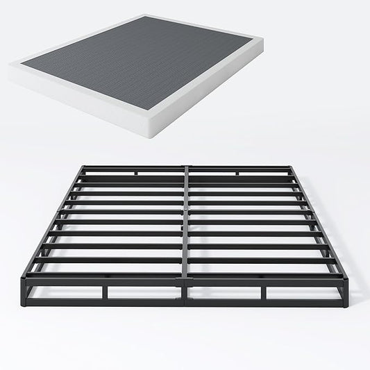 SHLAND Box Spring Full 5 Inch Low Profile Heavy Duty Metal Mattress Foundation with Easy Clean Fabric Bed Cover, Non-Slip, Noise Free, Easy Assembly