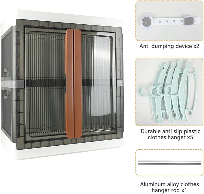 Wardrobe, Closet, Collapsible Storage Cabinet, Useful Box with Large Capacity, 37.5 Gal (142 L), Stackable on Box (19 Gal), Easy Storage of Clothes, Installation Free