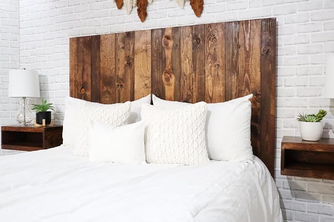 Barn Walls Solid Wood Queen Size Headboard, Foxy Brown Stain with Smooth Natural Wood Grain Variation, Handcrafted Head Board Wall-Mounted Panels, Rustic Modern Bedroom, Built to Last