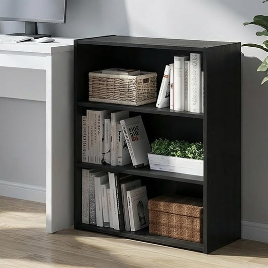 Furinno PASIR Book Shelf, 3-Tier Bookshelf, Storage Shelves Bookcase, 9.7 x 23.7 x 31.5, for Living Room, Bedroom, Home Office, Americano
