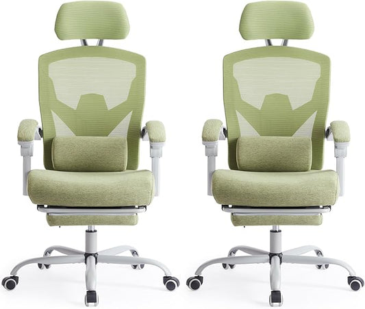 Sweetcrispy Office Computer Desk Chair Set of 2, Ergonomic High-Back Mesh Rolling Work Swivel Chairs with Wheels, Comfortable Lumbar Support, Comfy Arms for Home, Bedroom, Study, Student, Green
