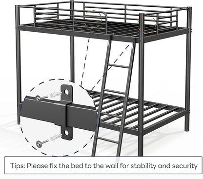 Bunk Bed Twin Over Twin with Safety Guardrail & Ladder,Space Saving Twin Bed Frames for Kids Teens and Adults,Heavy Duty Metal Bunk Bed for School Bedroom,No Box Spring Needed（Black）