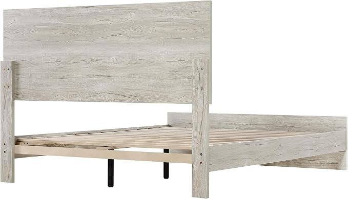 KISLOT Wood Bed Frame, Full Size Wooden Platform Bed Frame with Headboard and Footboard Mattress Foundation Farmhouse Bedroom Furniture No Box Spring Needed