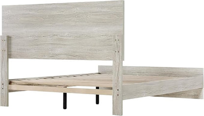 KISLOT Wood Bed Frame, Full Size Wooden Platform Bed Frame with Headboard and Footboard Mattress Foundation Farmhouse Bedroom Furniture No Box Spring Needed