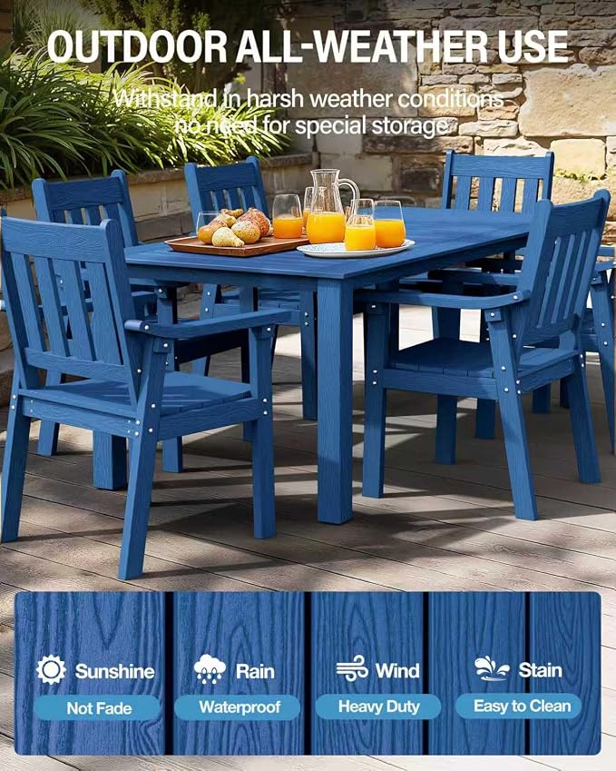 YEFU HIPS Patio Table Set: 10 Piece Outdoor Table and Chairs Dining Furniture Set with Umbrella Hole - Blue Modern Plastic Dining Sets 8 Person for Outside Deck with Metal Aluminum Frame