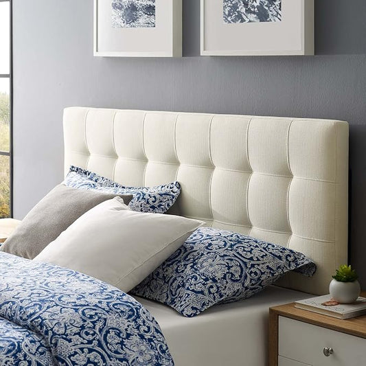 Modway Lily Tufted Linen Fabric Upholstered King Headboard in Ivory