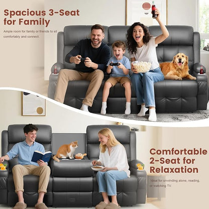 Loveseat Recliner, 3 Seater Massage Reclining Sofa Sets Heavy Weight Capacity, RV Loveseat Couch Clearance with Drop Down Table, Storage, Cup Holders, Wall Hugger Reclining Couch for Living Room