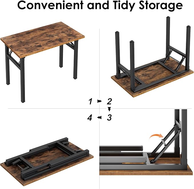 Need Office Computer Desk -35.8 L Sturdy and Heavy Duty Folding Laptop Table,Writing Table/Home Office Desk/Sewing Table, No Assembly Required, Rustic Brown & Black Frame