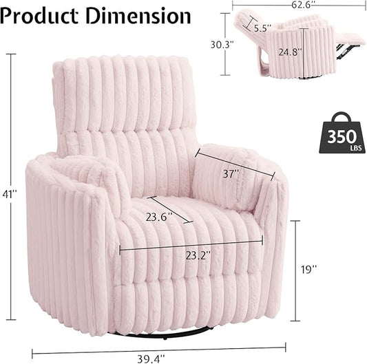 Jocisland Power Recliner Nursery Chair for Adults, Electric Swivel Rocking Glider with USB & Type-C, Soft Fabric Armchair with 2 Pillows, Cozy Reclining Sofa for Living Room, Bedroom, Light Pink