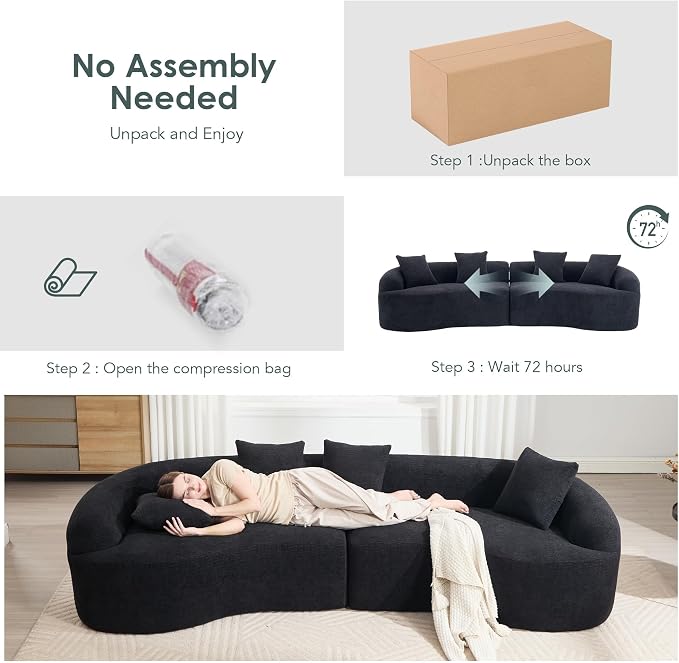 110.2" Curved Sectional Sofa,Luxury Wood Grain Chenille Fabric, Oversized Sectional Sofa,Compression Curved Couch for Living Room,No Assembly Needed(Black, 110.2 Inch)