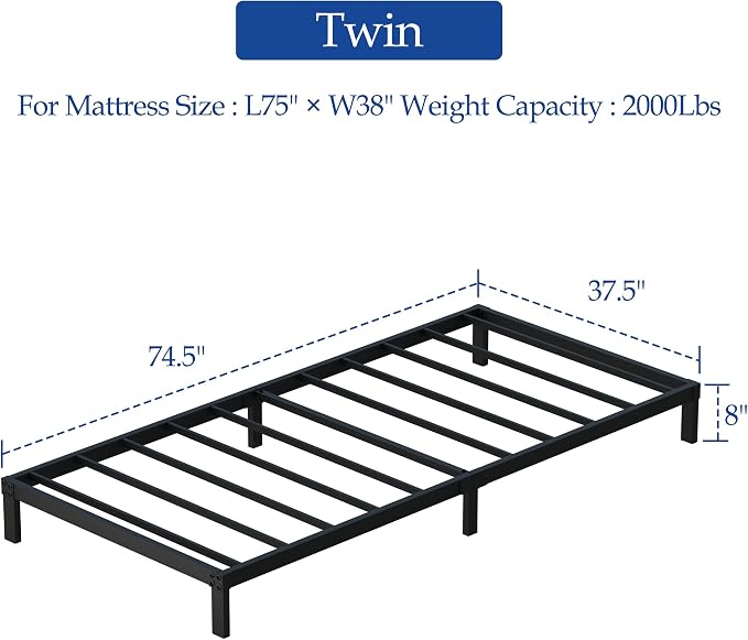 YUSENHEEI 8 Inch Twin Bed Frames, Heavy Duty Metal Platform Bed Frame No Box Spring Needed, Noise Free, Easy Assembly, Black