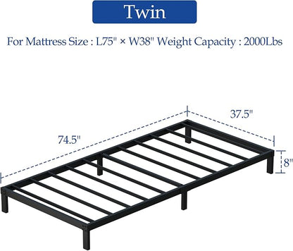 YUSENHEEI 8 Inch Twin Bed Frames, Heavy Duty Metal Platform Bed Frame No Box Spring Needed, Noise Free, Easy Assembly, Black