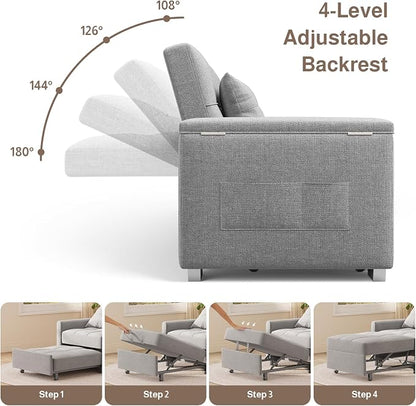 Ahomly 87" Convertible Sofa Bed – Space-Saving Sleeper with Pull-Out Design, Adjustable Backrest, Wide Armrests with Storage, Plush Cushions, Cozy for Small Spaces (Light Grey)
