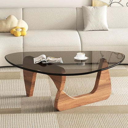 Mid Century Modern Glass Coffee Table, Coffee Table for Living Room, Noguchi Coffee Tables,Suitable for Bedroom Living Room Reception Office Tables (Walnut/Grey, ML)