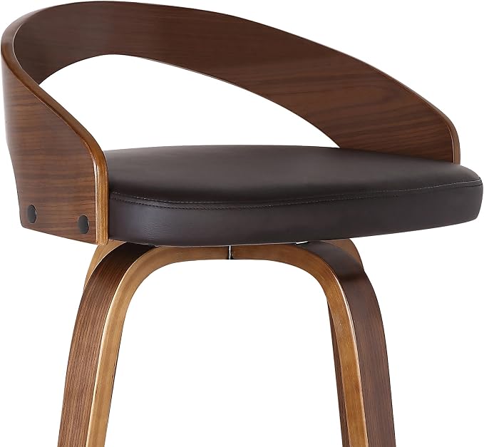 Armen Living Sonia 30" Bar Height Swivel Brown Faux Leather and Walnut Wood Bar Stool - Set of 3