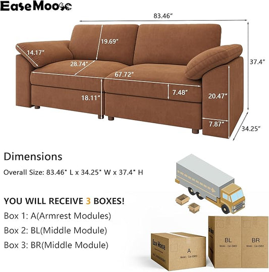 EASE MOOSE Modern Loveseat Sofa for Living Room, Comfty 2 Seat Solid Wood Frame Sofa, Modern Deep Seat Couch, Removable Cover,Brown