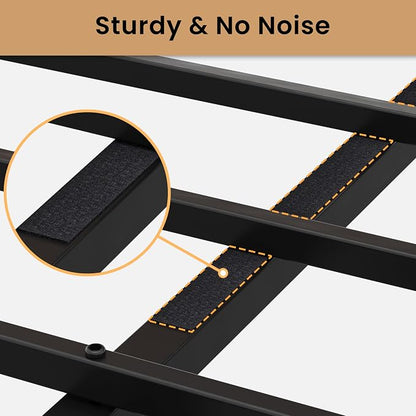 LIKIMIO King Bed Frame, Tall Industrial Headboard 51.2 ", Platform Bed Frame with Strong Metal Support, Solid and Stable, Noise Free, No Box Spring Needed, Easy Assembly, Black