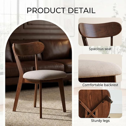 100% Solid Wood Dining Chairs,Mid Century Modern Dining Chairs with Rounded Backrest,Kitchen,Dining Room Chairs Set of 1/2/4 (4, Walnut Color Grey Upholstery)