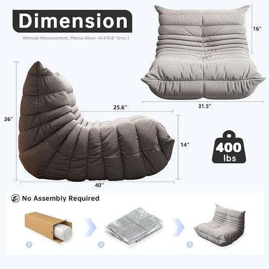 WHGBJA Bean Bag Chair for Adults, Lazy Bean Bag Sofa for Bedroom, Living Room, Reading, Gaming Floor Sofa Chair, Boneless, Comfy