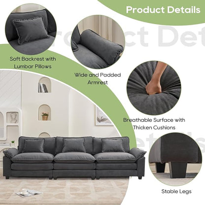 Oprisen 120" Modular Sectional Sofa, Comfy Cloud Couch Sectional Sofa, Velvet Sofa Sleeper Deep Seat Sofa with Throw Pillows for Living Room (Blue Gray, 120"- 3 Seater)