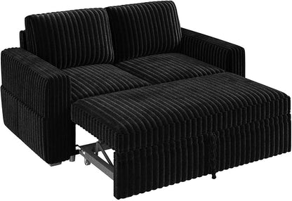 HONBAY Modular Pull Out Sofa Bed,Corduroy Loveseat, Couches for Living Room,Black