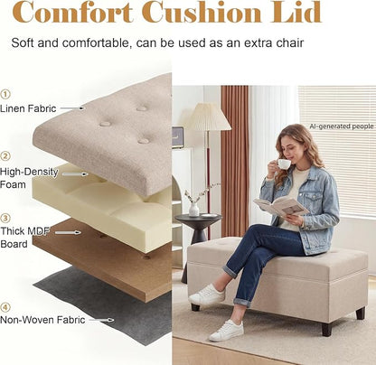 Asense Storage Ottoman Bench,18.8 x 40 x 18.5 Inches Storage Bench,Foot Rest with Legs,Tufted Ottomans with Safety Hinge,End of Bed Bench for Bedroom,Living Room,Entryway