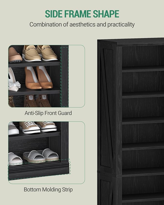 Hzuaneri Shoe Storage Cabinet, 10 Tiers Freestanding Shoe Cabinets, Wooden Shoes Rack with Cubby, 27-30 Pairs, Farmhouse Tall Shoes Cubby Organizer for Entryway, Living Room, Black SR52604X