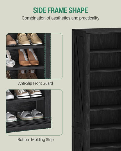 Hzuaneri Shoe Storage Cabinet, 10 Tiers Freestanding Shoe Cabinets, Wooden Shoes Rack with Cubby, 27-30 Pairs, Farmhouse Tall Shoes Cubby Organizer for Entryway, Living Room, Black SR52604X