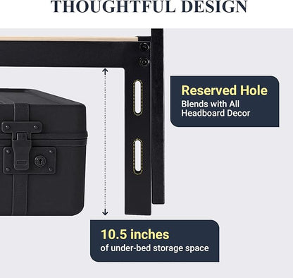 Allewie Full Size Platform Bed Frame with 3 Storage Drawers, Faux Leather Upholstered, Wooden Slats Support, No Box Spring Needed, Easy Assembly, Black