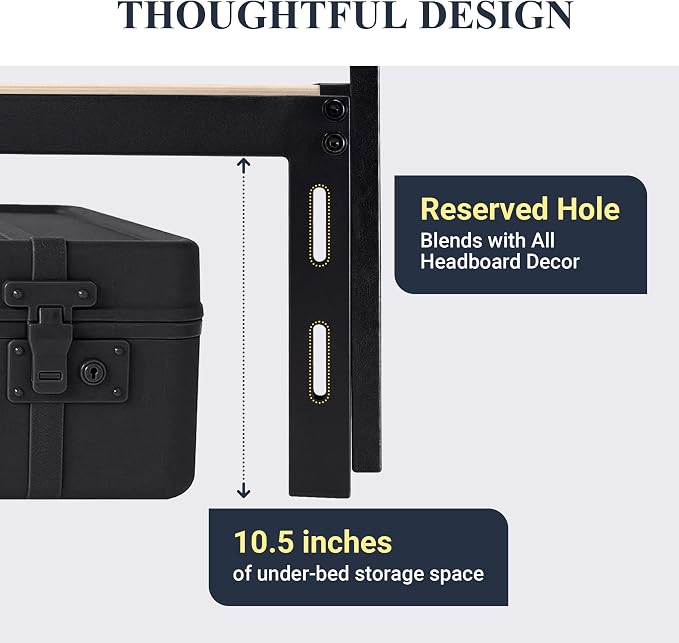 Allewie Queen Size Platform Bed Frame with 3 Storage Drawers, Fabric Upholstered, No Box Spring Needed, Metal Slats Support, Easy Assembly, Black