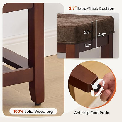 HUBSON 44" Entryway Shoe Bench, Upholstered End of Bed Bench with Solid Wood Shelf, Button Tufted Shoe Bench for Bedroom, Hallway, Living Room, Brown
