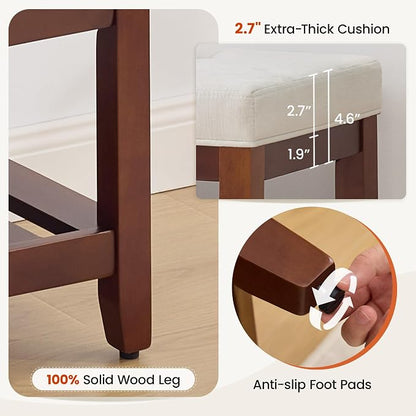 HUBSON 44" Entryway Shoe Bench, Upholstered End of Bed Bench with Solid Wood Shelf, Button Tufted Shoe Bench for Bedroom, Hallway, Living Room, Beige