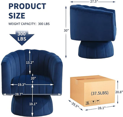 Swivel Accent Barrel Chair Set of 2- Cute Comfy Small Round Arm Chair Velvet Sofa Club Reading Chair for Living Room Bedroom Dark Blue