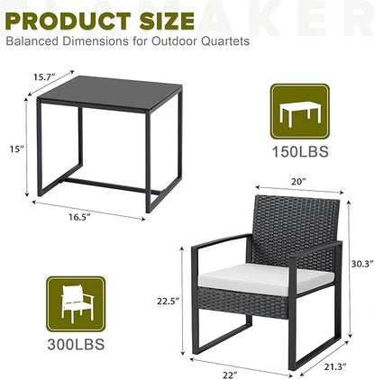 Flamaker 3 Pieces Patio Furniture Outdoor Wicker Modern Rattan Chair Conversation Sets with Coffee Table for Yard, Bistro(White)