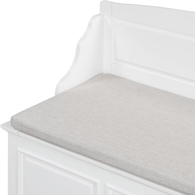 Knocbel Rustic Entry Storage Bench with Hidden Compartments and Removable Cushion, Wooden Entryway Hallway Foyer Shoe Bench Bedroom End of Bed Bench (White)