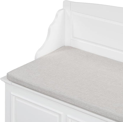 Knocbel Rustic Entry Storage Bench with Hidden Compartments and Removable Cushion, Wooden Entryway Hallway Foyer Shoe Bench Bedroom End of Bed Bench (White)