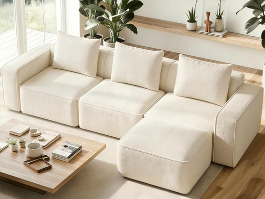 Welzona 103" Modular Sectional Sofa, Minimalist Comfy Cloud Couch Sectional, Tool-Free Setup Couches for Living Room, Wood Frame l Shaped Couch with Ottoman, 22" Deep Seat Chenille Cloud Sofa