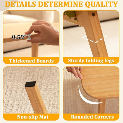Baveke Folding Coffee Table- Foldable Floor Tables, Mid Century Coffee Table for Living Room, Small Coffee Tables Solid Wood Japanese Low Table for Sitting on Floor, No Assembly, 31.5''-Natural