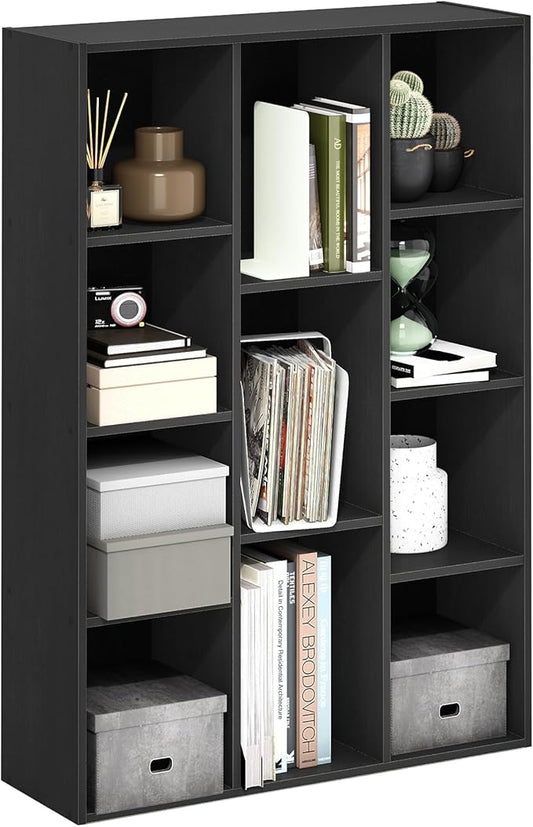 Furinno LUDER Book Shelf, 11-Cube Bookshelf, Reversible Bookcase, 9.4 x 29.1 x 41.7, Easy Assembly, for Living Room, Bedroom, Home Office, Blackwood